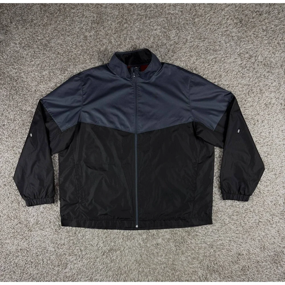 Starter Men's 2XL Black Gray Colorblock Windbreaker Jacket Full Zip Mesh Lined